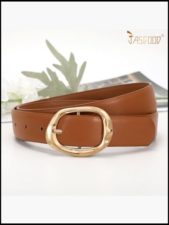 Women\'s Faux Leather Belt with Gold Buckle, 3-Pack for Jeans main image 5